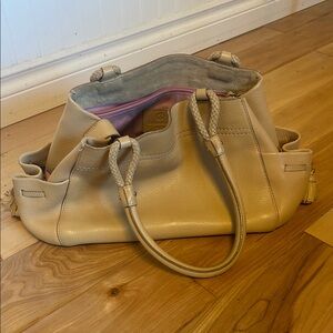 Cole Haan Chic Cream  Taupe Leather Tote Bag